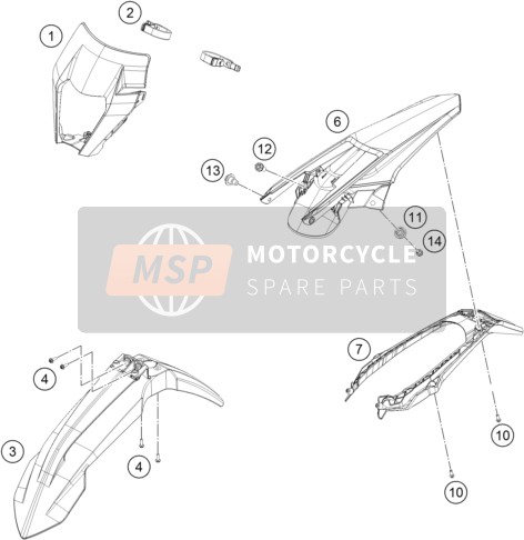 KTM 250 XC-W USA 2018 Masker, Spatborden voor een 2018 KTM 250 XC-W USA