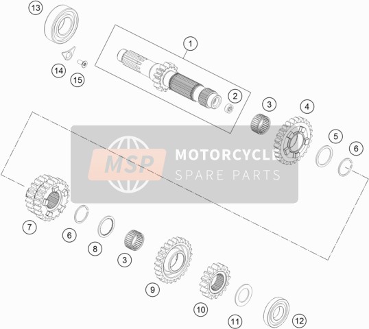 KTM 250 XC-W TPI USA 2019 Transmissie I - Hoofdas voor een 2019 KTM 250 XC-W TPI USA