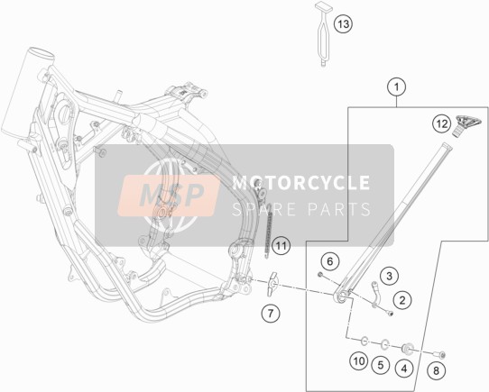 KTM 250 XC-W TPI USA 2020 Kant / Middenbok voor een 2020 KTM 250 XC-W TPI USA