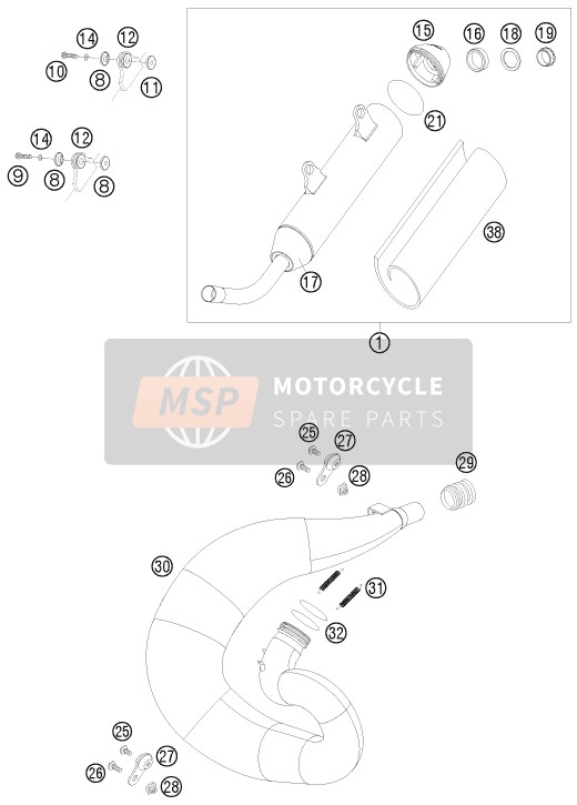 KTM 250 XC USA 2008 Uitlaatsysteem voor een 2008 KTM 250 XC USA