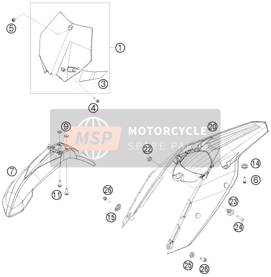 KTM 250 XC USA 2009 ABDECKUNG, KOTFLÜGEL für ein 2009 KTM 250 XC USA