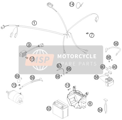 KTM 250 XC USA 2010 Cablaggio elettrico per un 2010 KTM 250 XC USA