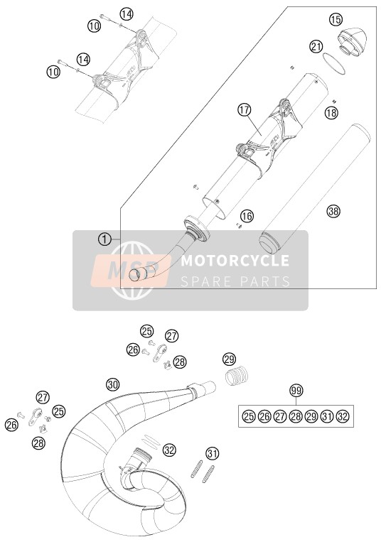 KTM 250 XC EU, US 2011 ABGASSYSTEM für ein 2011 KTM 250 XC EU, US