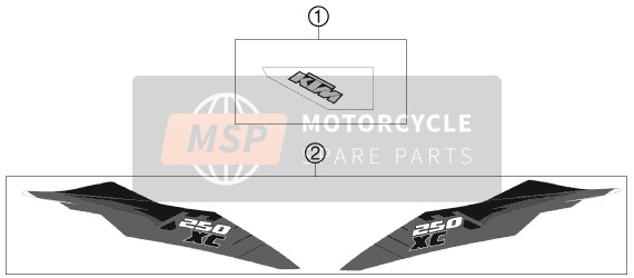 KTM 250 XC EU, US 2012 Decal for a 2012 KTM 250 XC EU, US