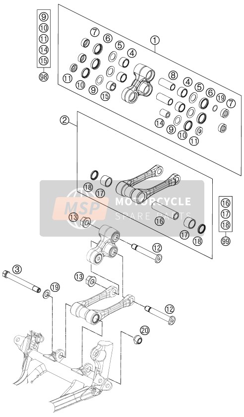 KTM 250 XC EU, US 2013 PRO HEBELVERBINDUNG für ein 2013 KTM 250 XC EU, US