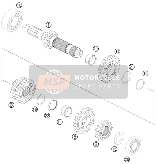 KTM 250 XC EU, US 2014 Transmisión I - Eje principal para un 2014 KTM 250 XC EU, US
