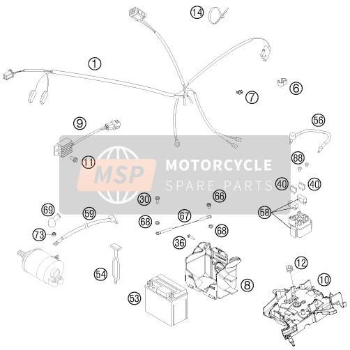 KTM 250 XC EU, US 2014 Kabelboom voor een 2014 KTM 250 XC EU, US