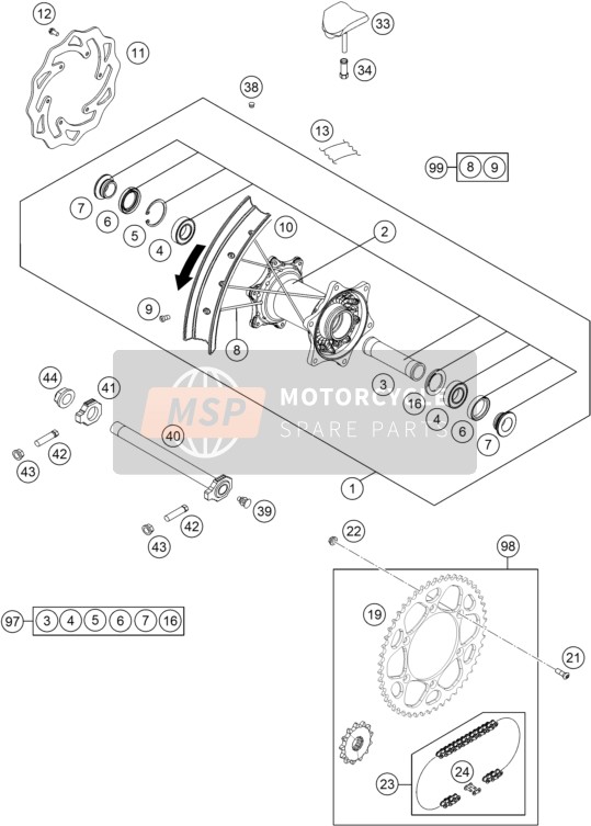 7811000124430, Rearwheel Cpl.2, 15X18''Giant Sw, KTM, 0