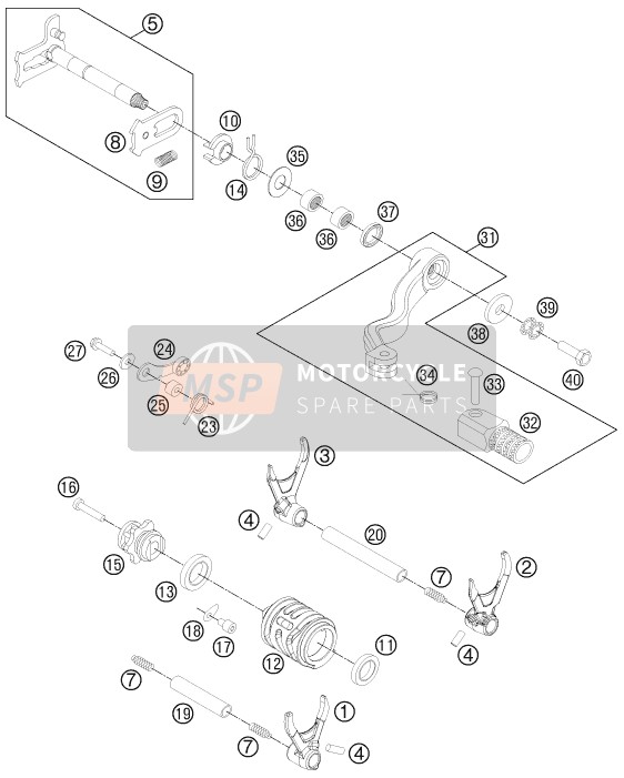 KTM 250 XC EU, US 2015 Shifting Mechanism for a 2015 KTM 250 XC EU, US