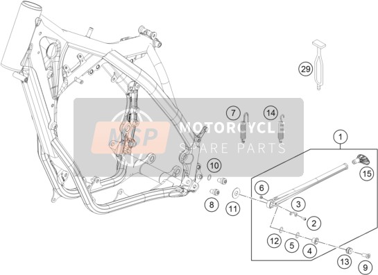 KTM 250 XC EU, US 2015 Lado / Caballete central para un 2015 KTM 250 XC EU, US