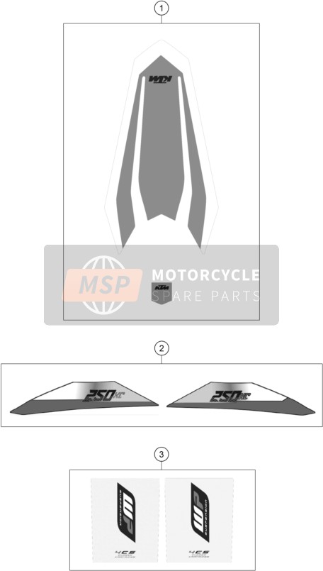 KTM 250 XC EU, US 2016 Decal for a 2016 KTM 250 XC EU, US