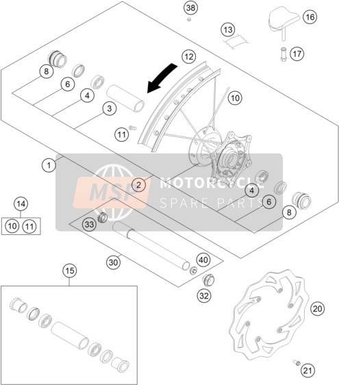 KTM 250 XC EU, US 2016 Front Wheel for a 2016 KTM 250 XC EU, US