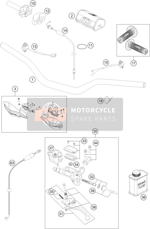 KTM 250 XC EU, US 2016 Handlebar, Controls for a 2016 KTM 250 XC EU, US