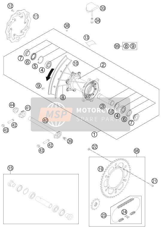 KTM 250 XC EU, US 2016 Rueda trasera para un 2016 KTM 250 XC EU, US