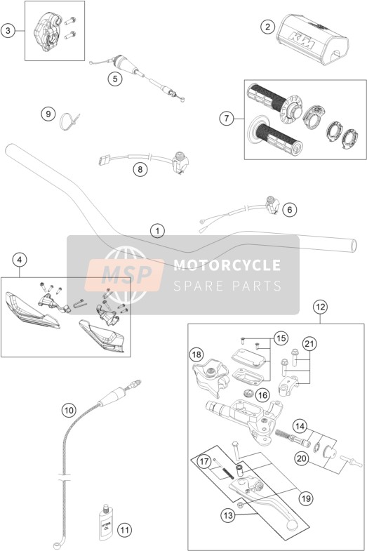 KTM 250 XC USA 2017 Stuur, Besturing voor een 2017 KTM 250 XC USA
