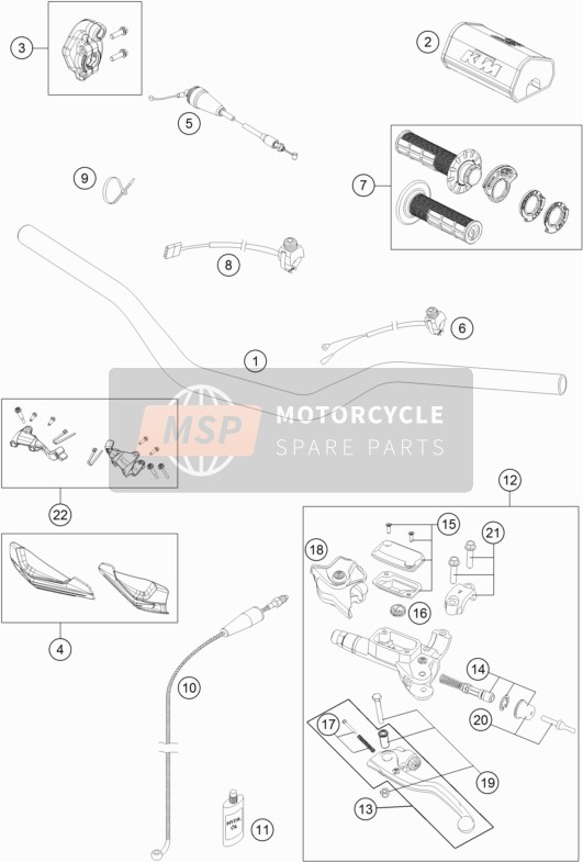 KTM 250 XC USA 2018 Stuur, Besturing voor een 2018 KTM 250 XC USA