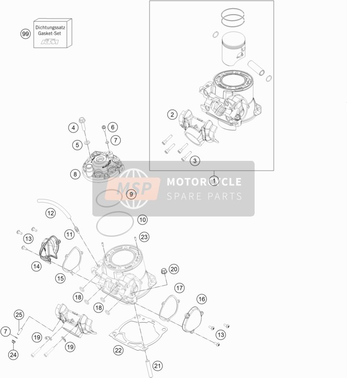 KTM 250 XC USA 2019 Cilindro, Cabeza de cilindro para un 2019 KTM 250 XC USA