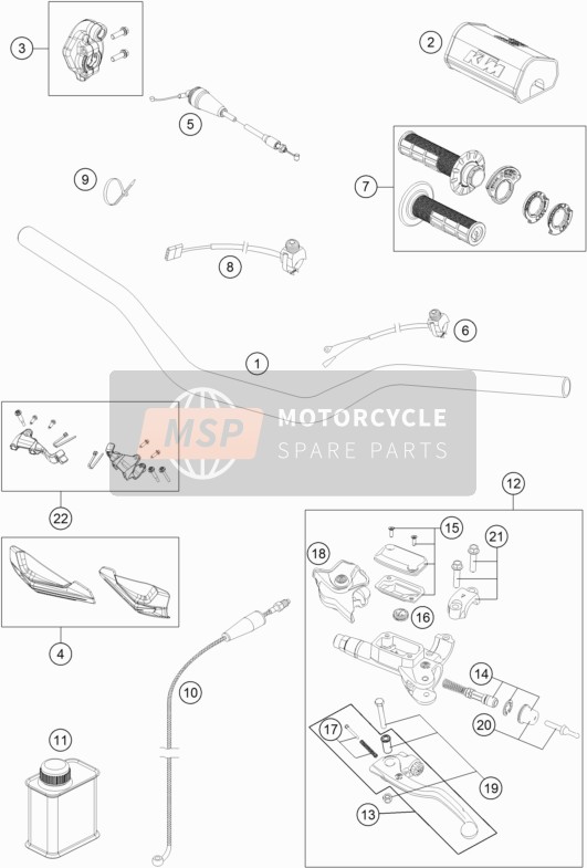 KTM 250 XC USA 2019 Stuur, Besturing voor een 2019 KTM 250 XC USA