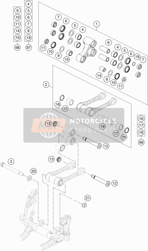 KTM 250 XC USA 2019 Collegamento Pro Lever per un 2019 KTM 250 XC USA