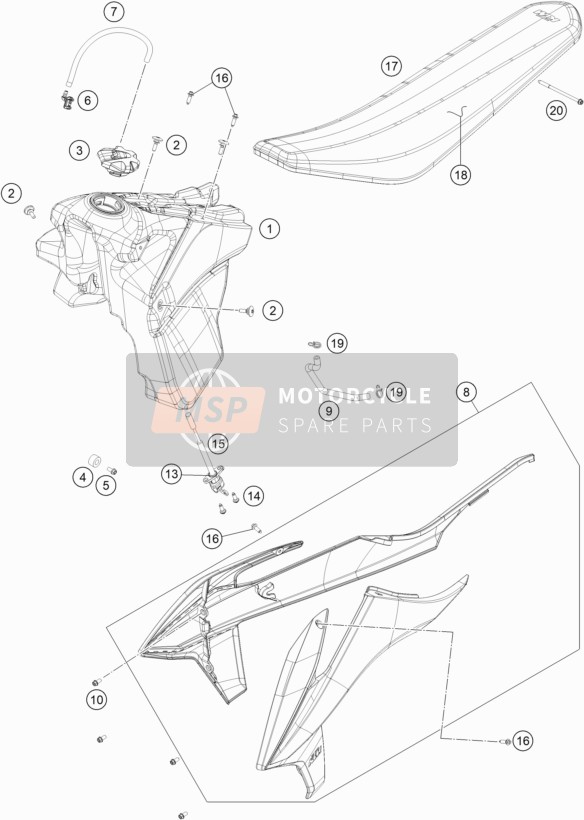 KTM 250 XC USA 2019 Tanque, Asiento para un 2019 KTM 250 XC USA