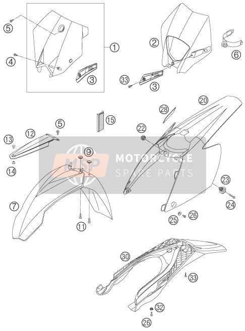 KTM 250 XCF-W USA 2006 Máscara, Guardabarros para un 2006 KTM 250 XCF-W USA