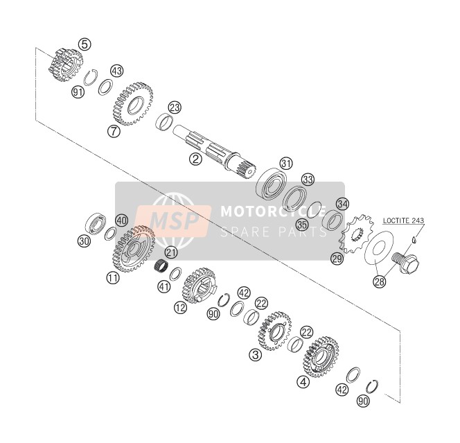 KTM 250 XCF-W USA 2006 Transmission II - Counter Shaft for a 2006 KTM 250 XCF-W USA