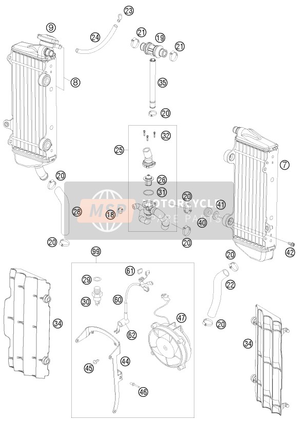 KTM 250 XCF-W USA 2009 Cooling System for a 2009 KTM 250 XCF-W USA