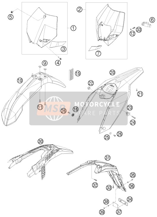 KTM 250 XCF-W South Africa 2010 Mask, Fenders for a 2010 KTM 250 XCF-W South Africa