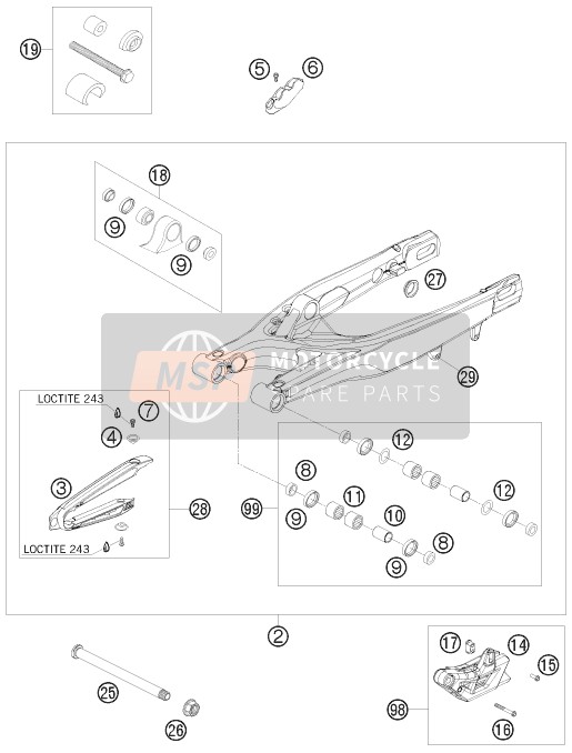 KTM 250 XCF-W South Africa 2010 Swing Arm for a 2010 KTM 250 XCF-W South Africa