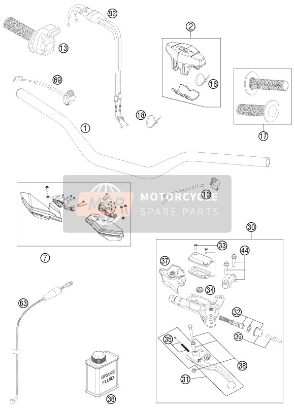 KTM 250 XCF-W USA 2012 Stuur, Besturing voor een 2012 KTM 250 XCF-W USA