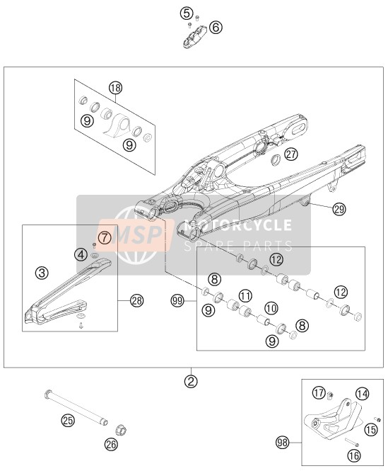 KTM 250 XCF-W USA 2012 Swing Arm for a 2012 KTM 250 XCF-W USA