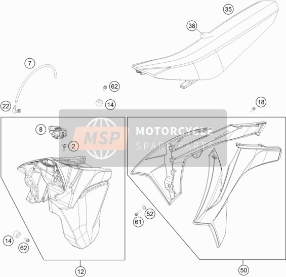 KTM 250 XCF-W USA 2012 Tanque, Asiento para un 2012 KTM 250 XCF-W USA