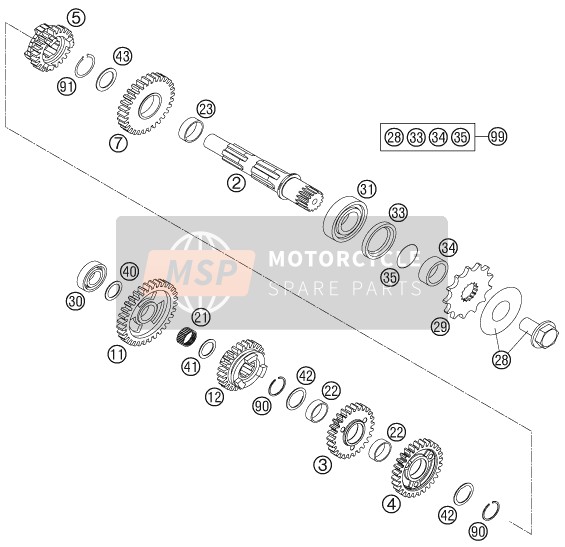 KTM 250 XCF-W USA 2012 Transmissie II - Tegenas voor een 2012 KTM 250 XCF-W USA