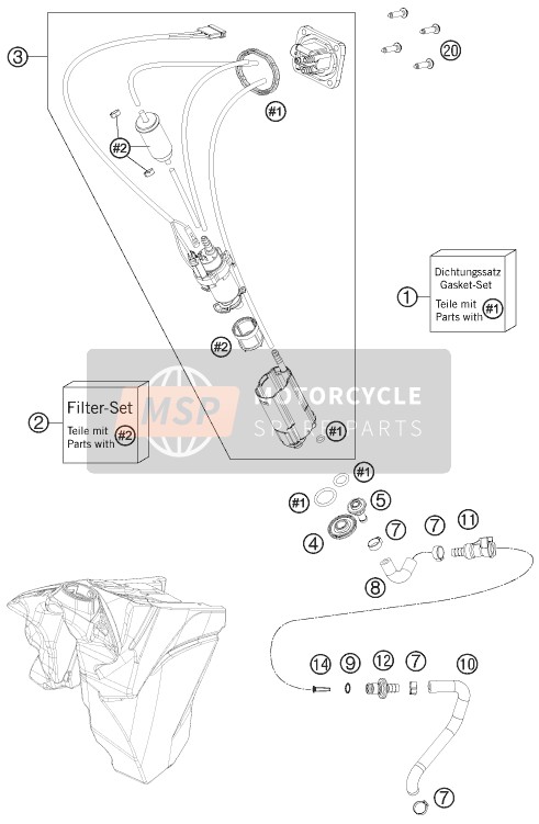 KTM 250 XCF-W USA 2013 Benzine pomp voor een 2013 KTM 250 XCF-W USA