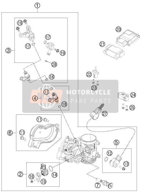 KTM 250 XCF-W USA 2013 Throttle Body for a 2013 KTM 250 XCF-W USA