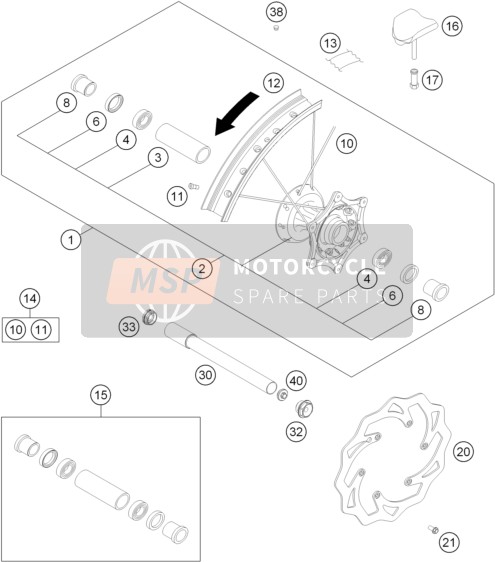 KTM 250 XCF-W USA 2014 Front Wheel for a 2014 KTM 250 XCF-W USA