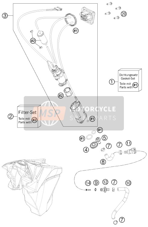 KTM 250 XCF-W USA 2014 Benzine pomp voor een 2014 KTM 250 XCF-W USA