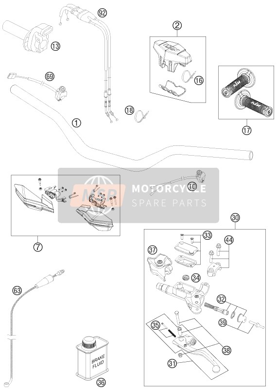 KTM 250 XCF-W USA 2014 Handlebar, Controls for a 2014 KTM 250 XCF-W USA