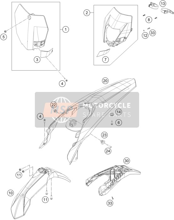 KTM 250 XCF-W USA 2014 Máscara, Guardabarros para un 2014 KTM 250 XCF-W USA