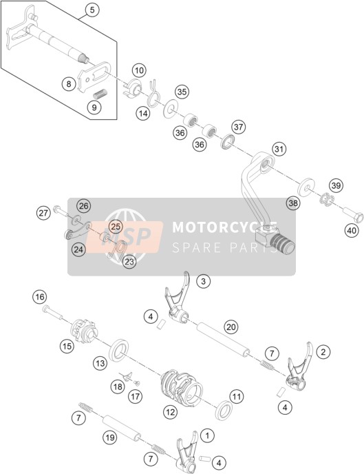 KTM 250 XCF-W USA 2014 Mecanismo de cambio para un 2014 KTM 250 XCF-W USA