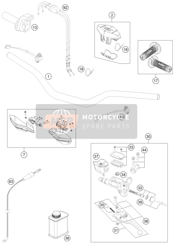 KTM 250 XCF-W USA 2015 Manillar, Control S para un 2015 KTM 250 XCF-W USA