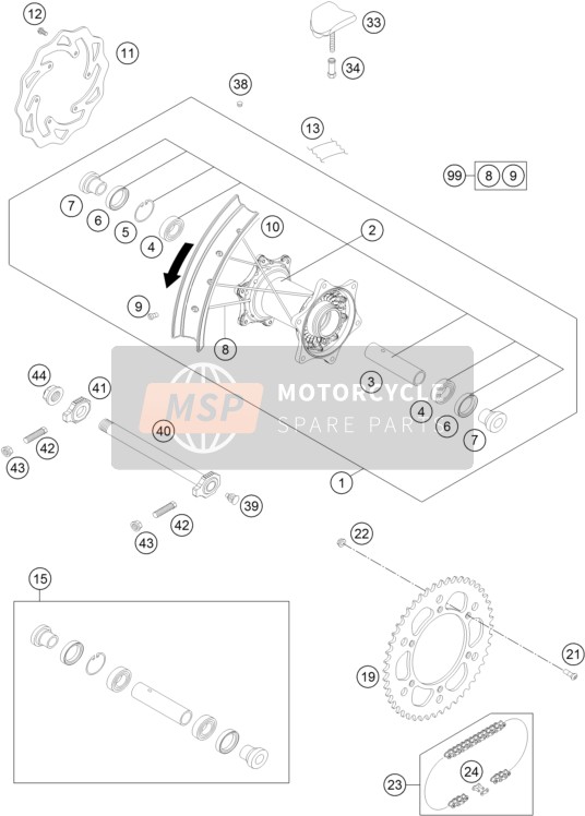 KTM 250 XCF-W USA 2015 Rear Wheel for a 2015 KTM 250 XCF-W USA