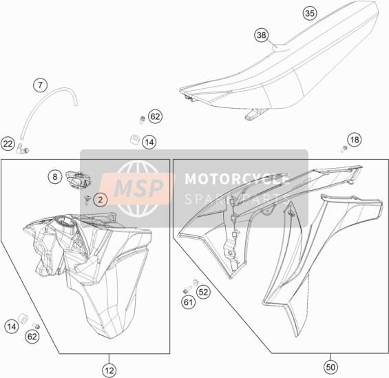 KTM 250 XCF-W USA 2015 Tank, Seat for a 2015 KTM 250 XCF-W USA
