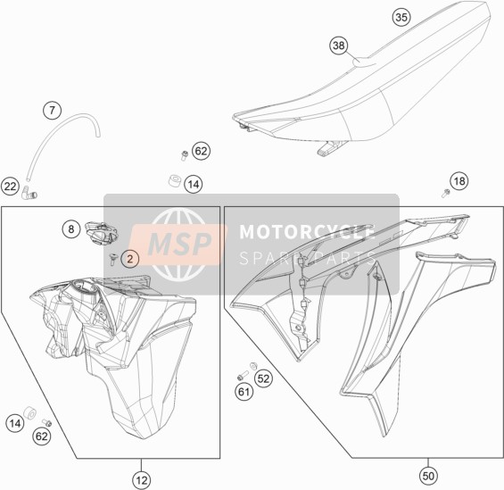 KTM 250 XCF-W USA 2015 TANK, SITZ für ein 2015 KTM 250 XCF-W USA