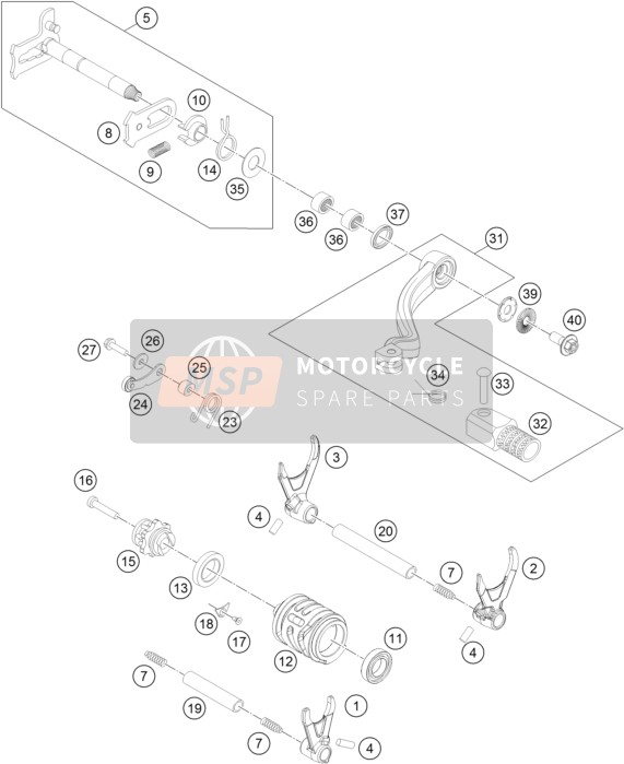 KTM 250 XCF-W USA 2016 Mecanismo de cambio para un 2016 KTM 250 XCF-W USA