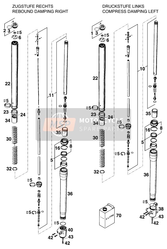 KTM 300 EXC Europe 1998 Forcella anteriore smontata per un 1998 KTM 300 EXC Europe