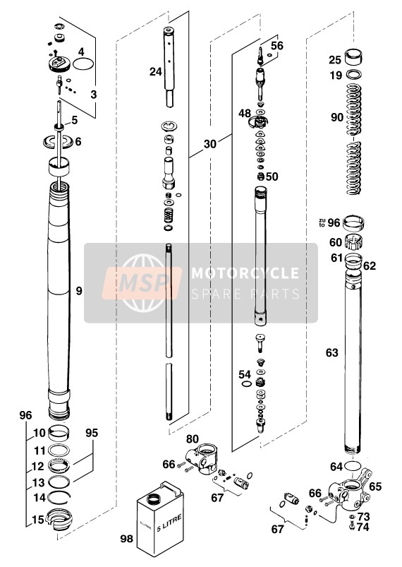 KTM 300 E-GS WP Europe 1995 Front Fork Disassembled for a 1995 KTM 300 E-GS WP Europe