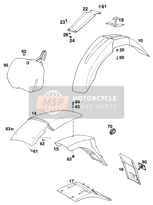 KTM 300 E-GS WP France 1995 Mask, Fenders for a 1995 KTM 300 E-GS WP France