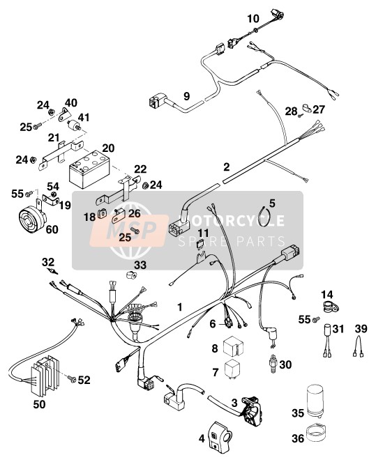 KTM 300 EGS M/O 12KW Europe 1997 Wiring Harness for a 1997 KTM 300 EGS M/O 12KW Europe