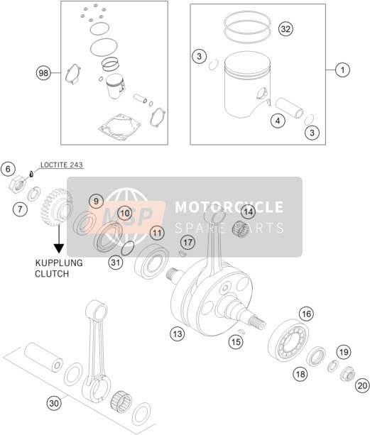 KTM 300 EXC-E Europe 2008 Crankshaft, Piston for a 2008 KTM 300 EXC-E Europe